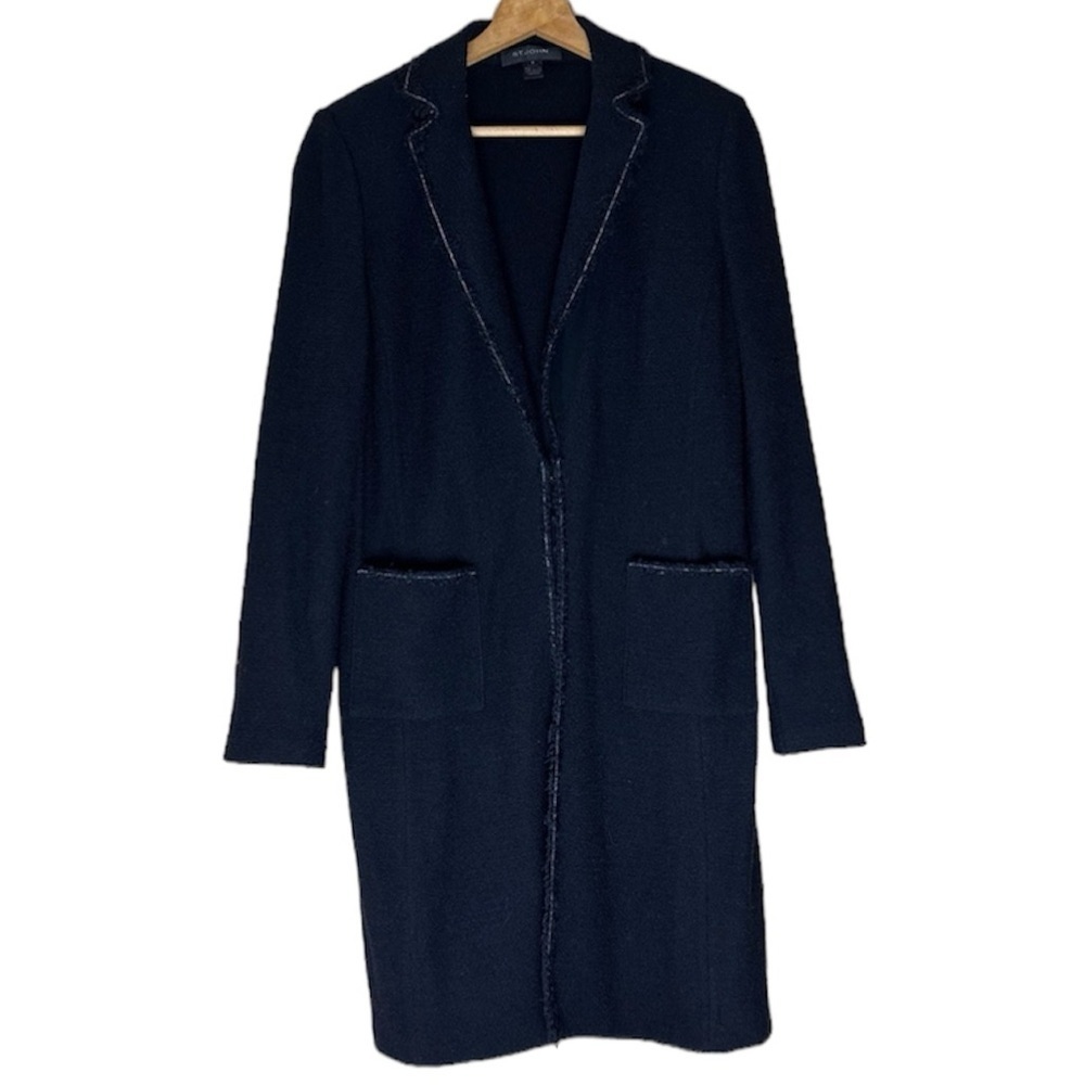 ST. JOHN Frayed Black Long Cardigan Size 12